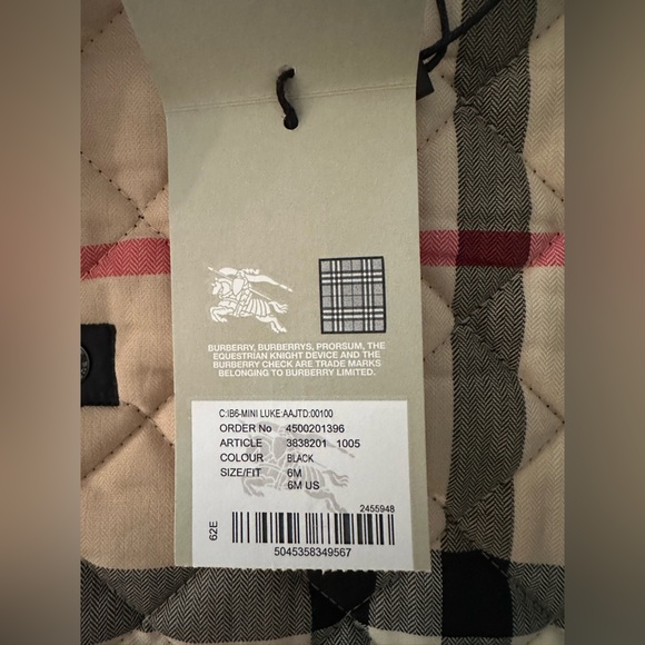 Burberry Baby Black Quilted Jacket, brand new with tag, size 6 months - Picture 4 of 8